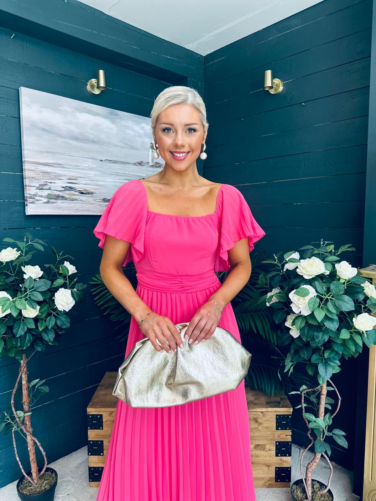 Selma Pleated Midi Dress Fuchsia