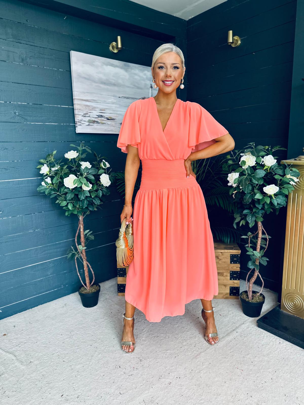 Molly Drop Waist Midi Dress Peach