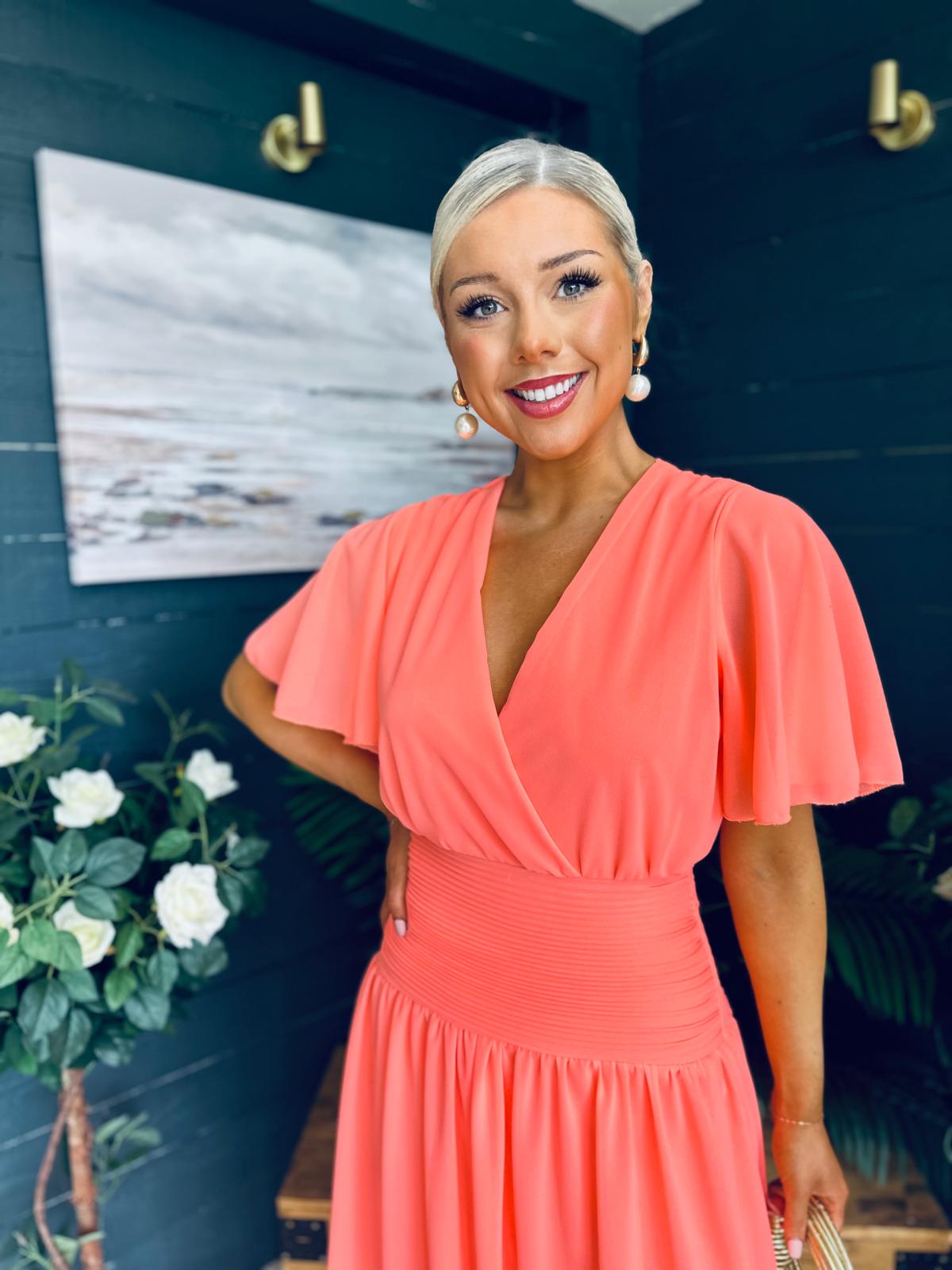 Molly Drop Waist Midi Dress Peach