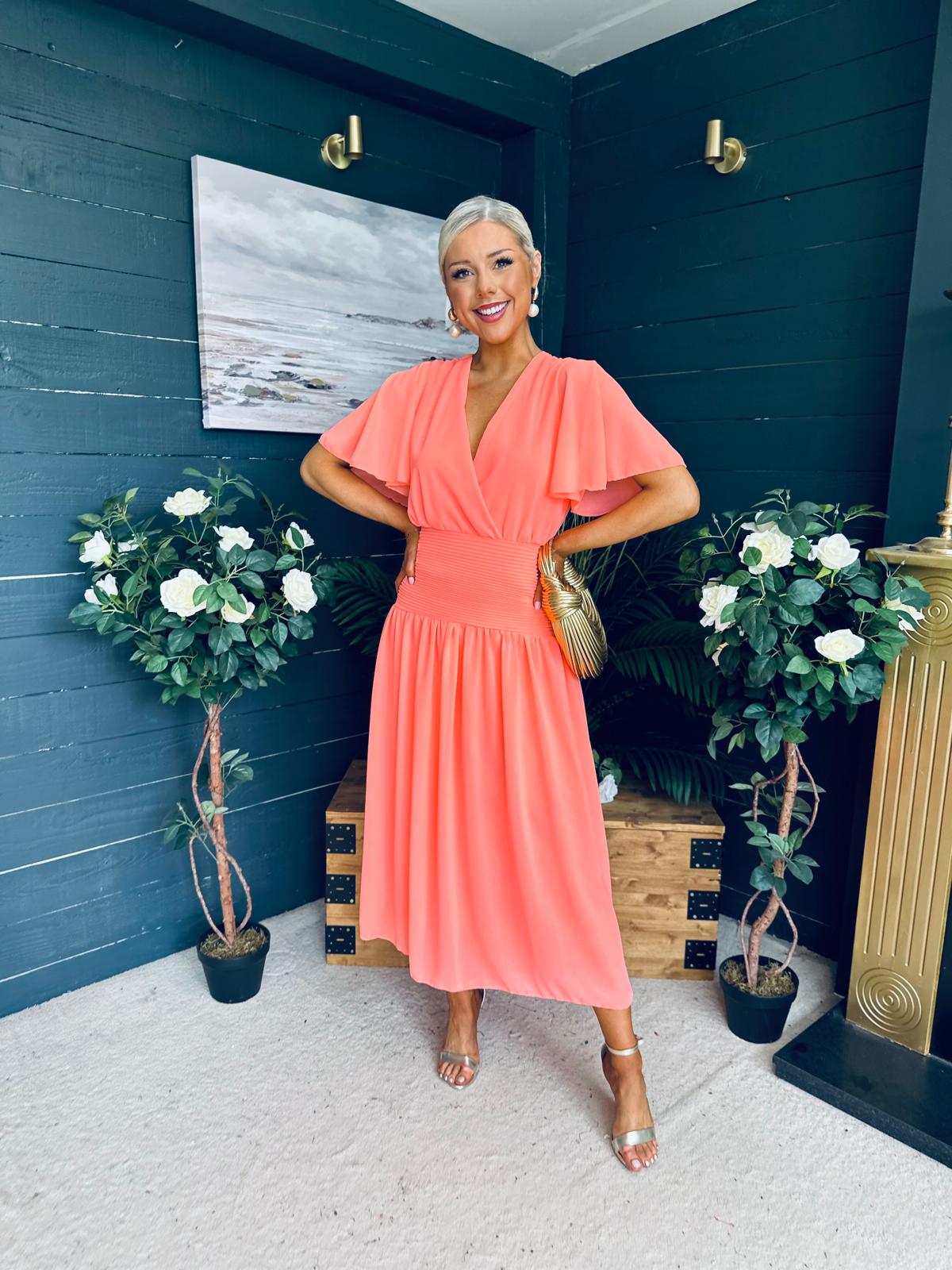 Molly Drop Waist Midi Dress Peach