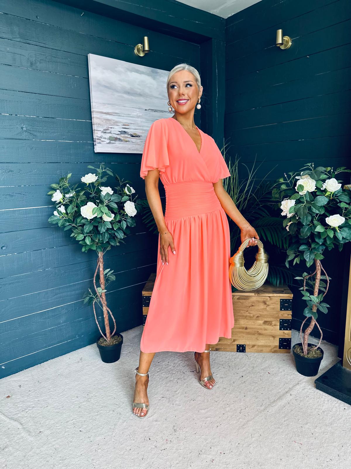 Molly Drop Waist Midi Dress Peach