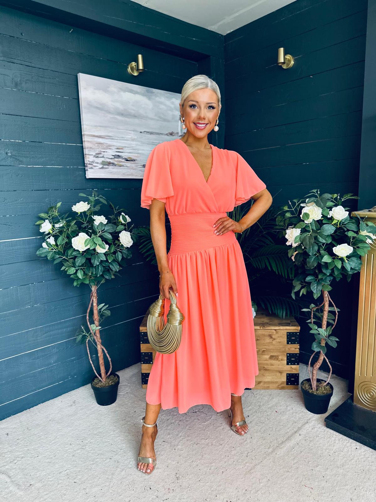 Molly Drop Waist Midi Dress Peach