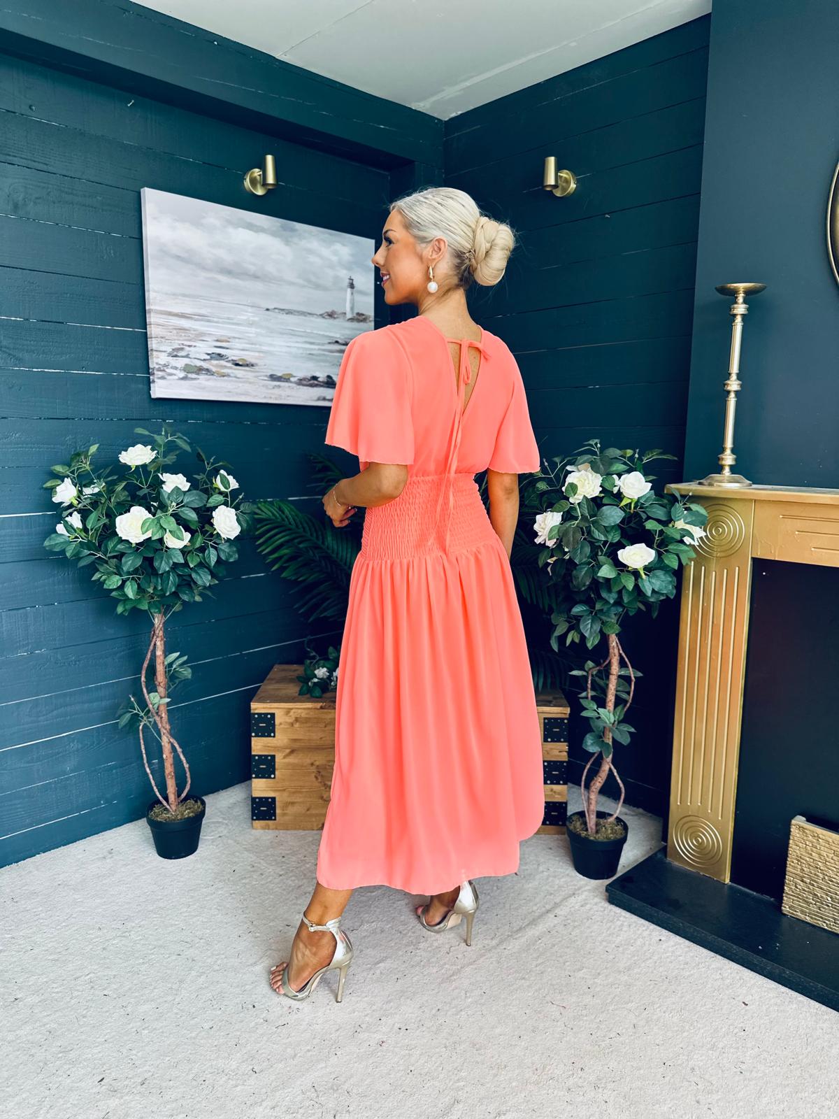 Molly Drop Waist Midi Dress Peach