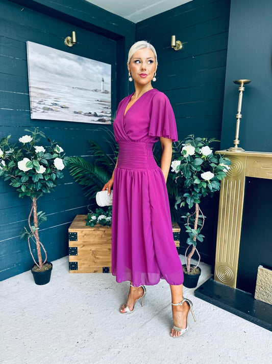 Molly Drop Waist Midi Dress Berry