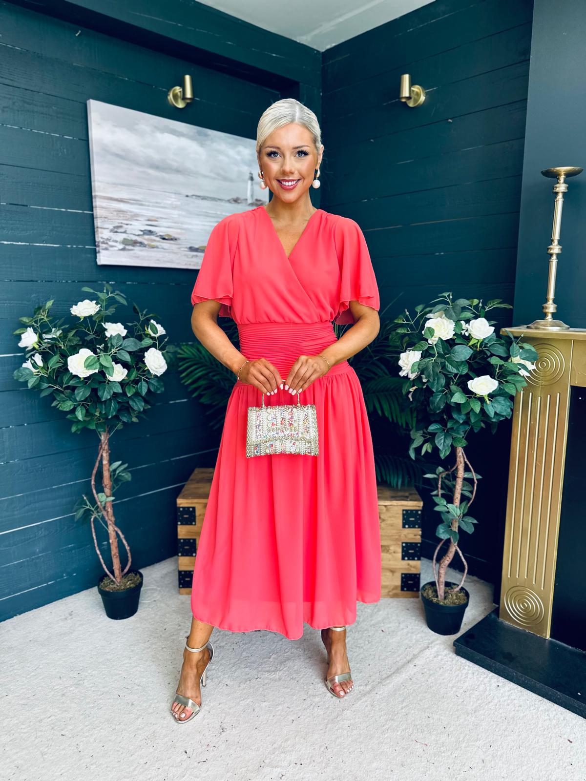 Molly Drop Waist Midi Dress Coral