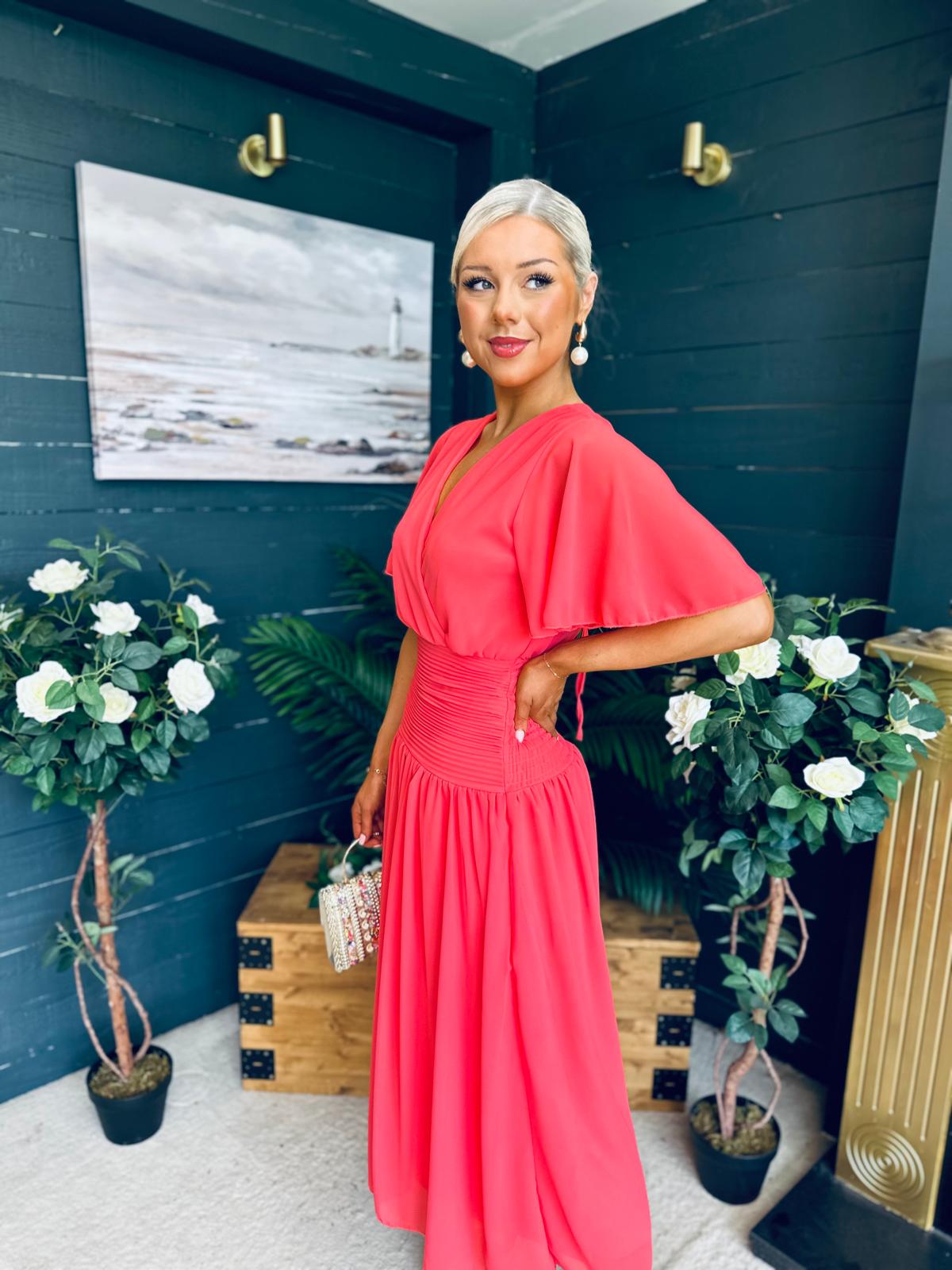 Molly Drop Waist Midi Dress Coral