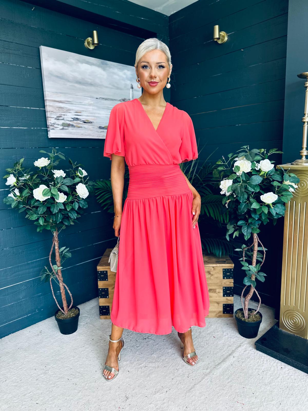 Molly Drop Waist Midi Dress Coral
