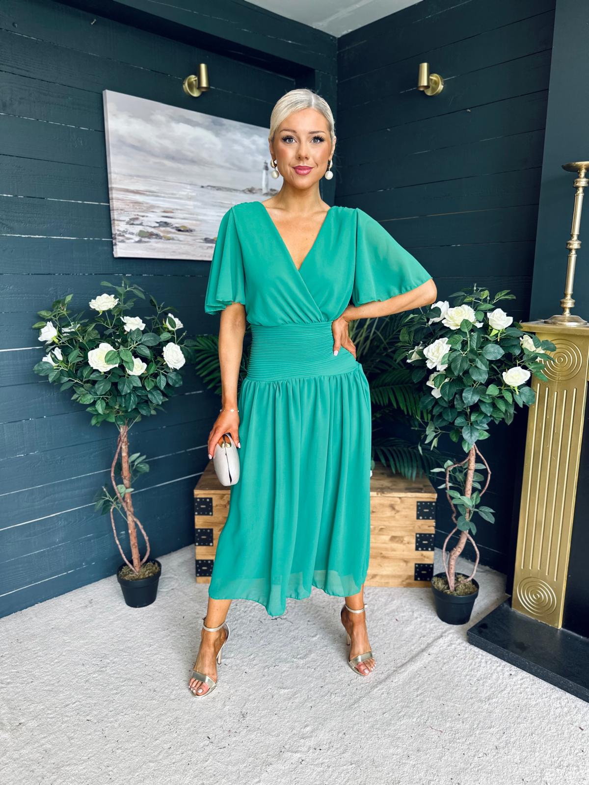 Molly Drop Waist Midi Dress Emerald