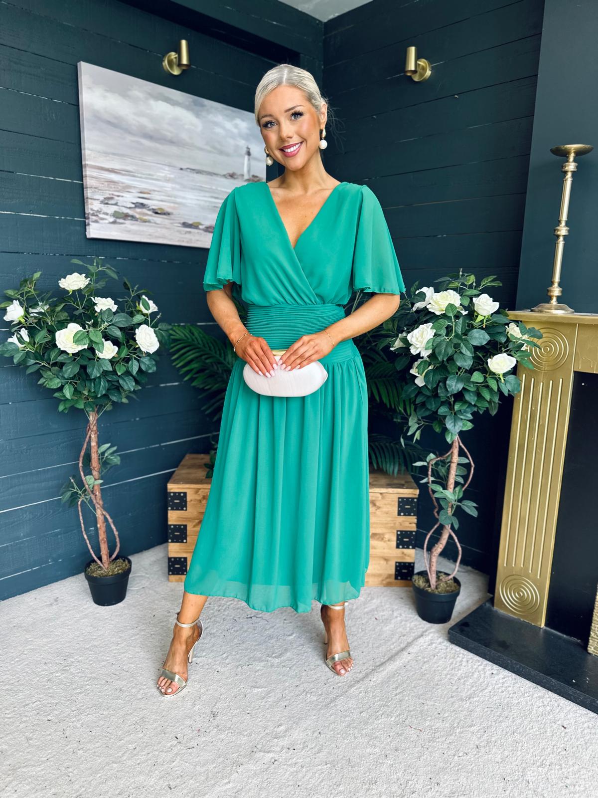 Molly Drop Waist Midi Dress Emerald