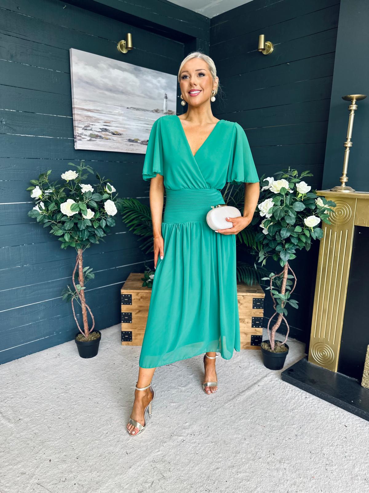 Molly Drop Waist Midi Dress Emerald