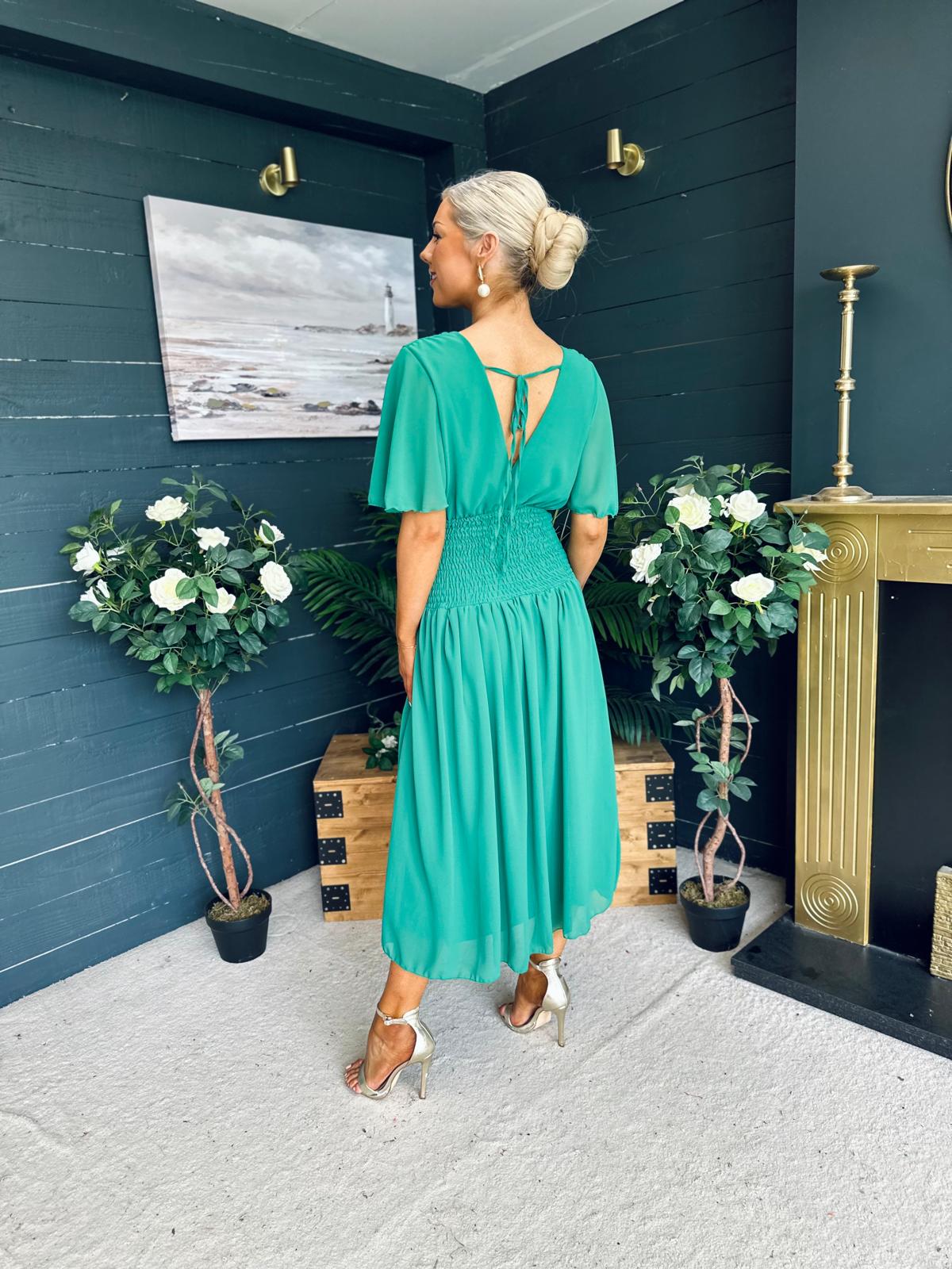 Molly Drop Waist Midi Dress Emerald