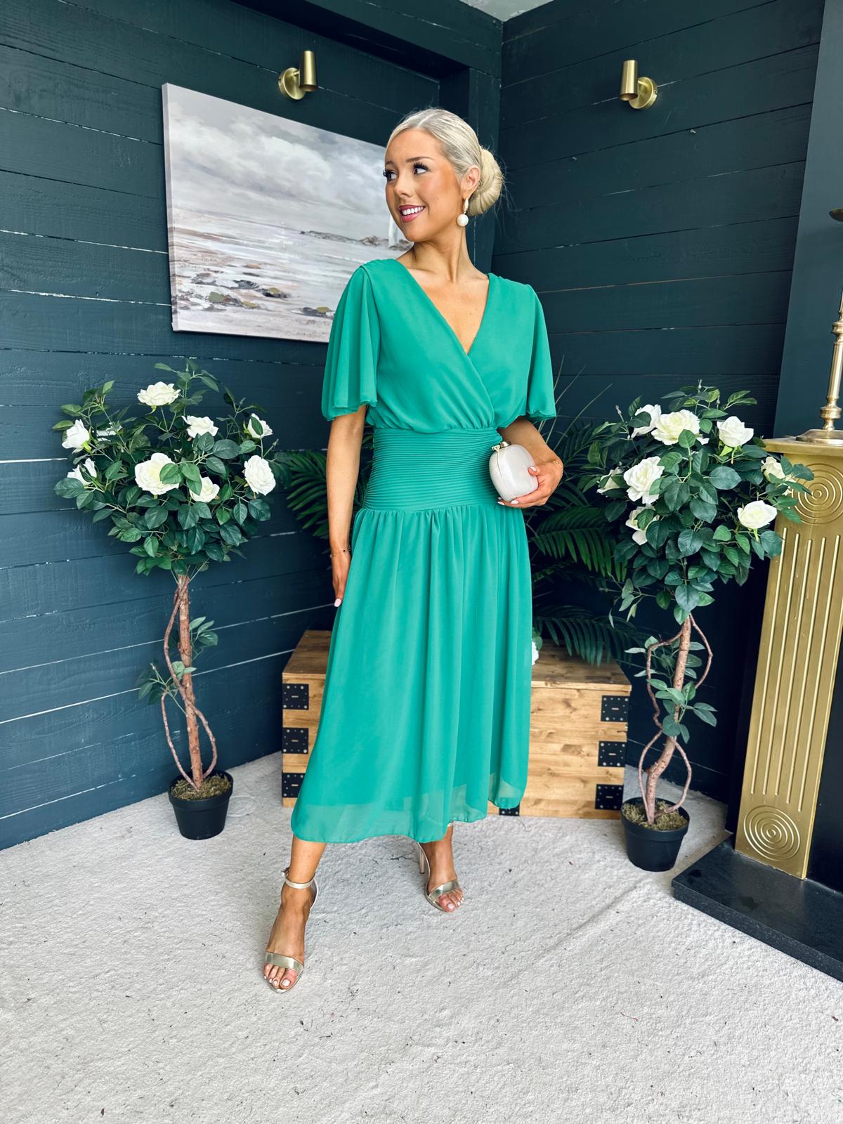 Molly Drop Waist Midi Dress Emerald