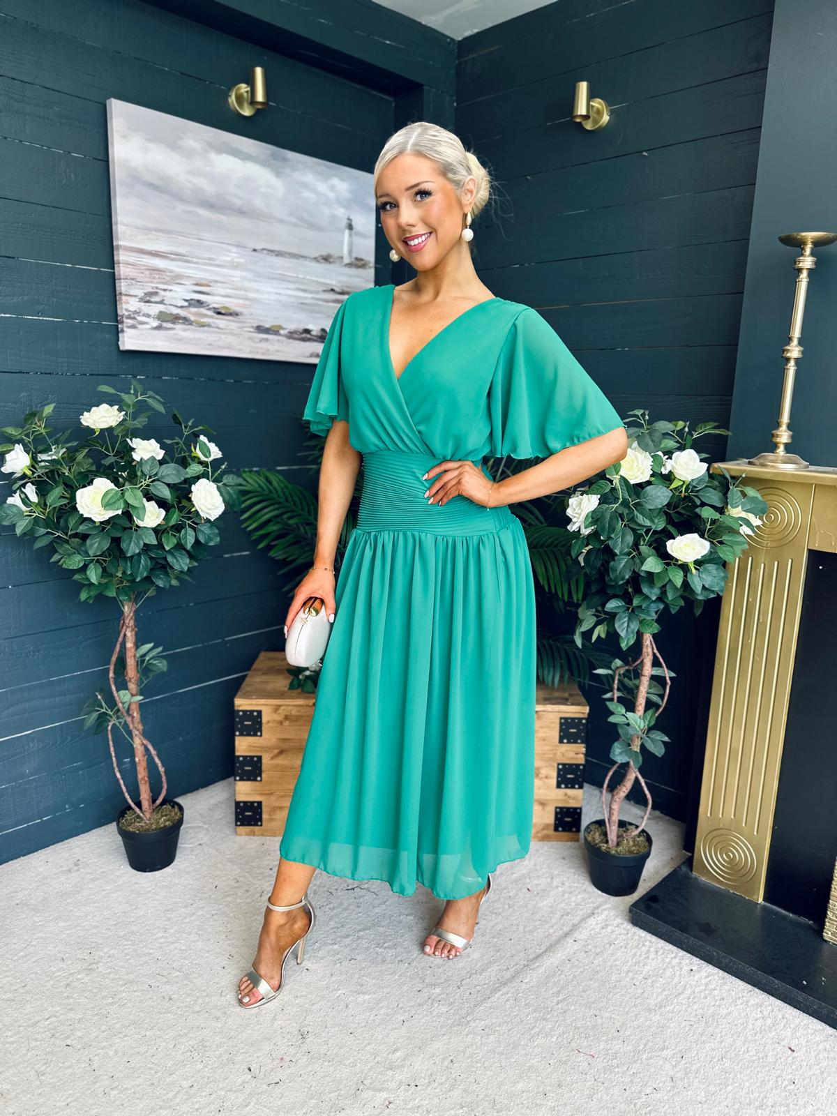 Molly Drop Waist Midi Dress Emerald