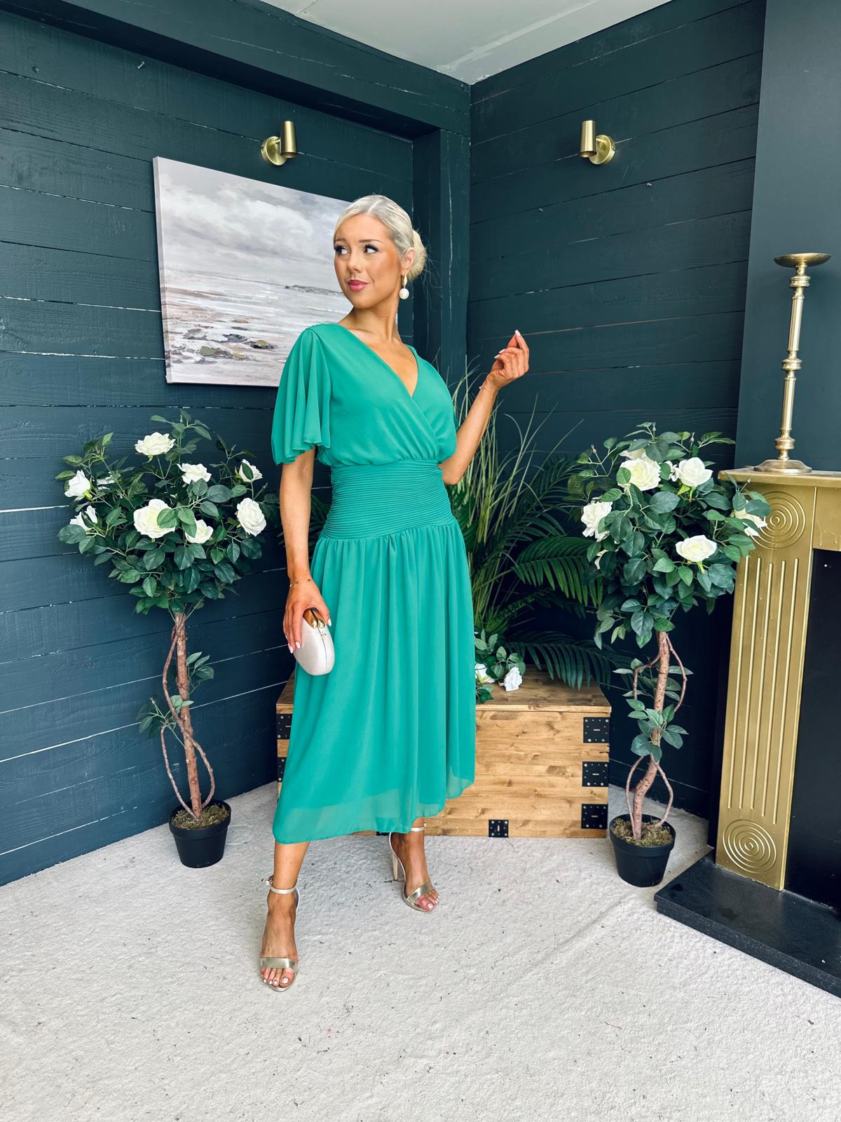 Molly Drop Waist Midi Dress Emerald