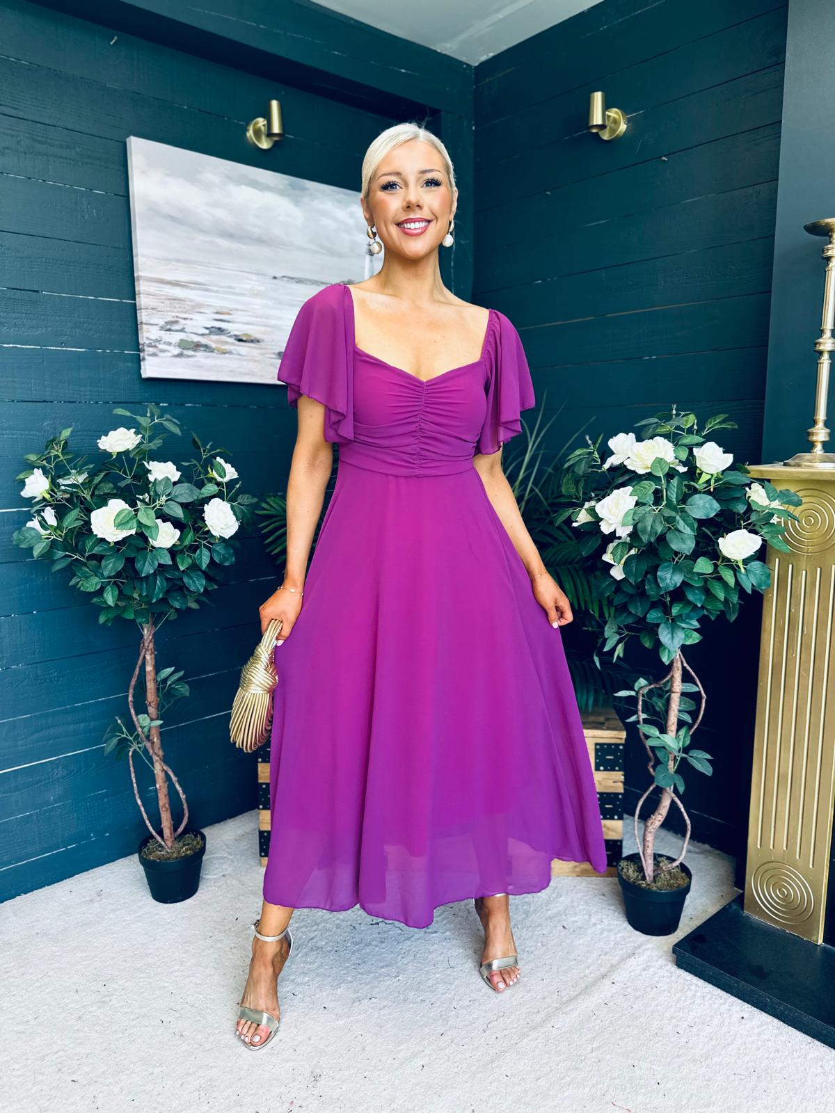 Orla Detailed Midi Dress Berry