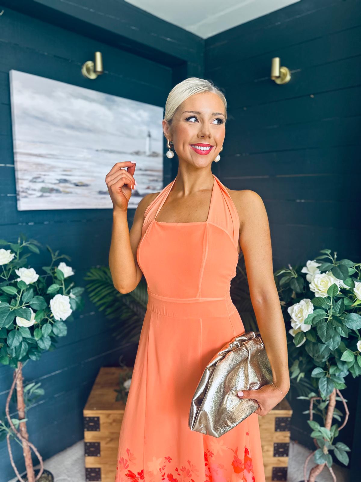 Clodagh Halterneck Midi Dress Floral Peach