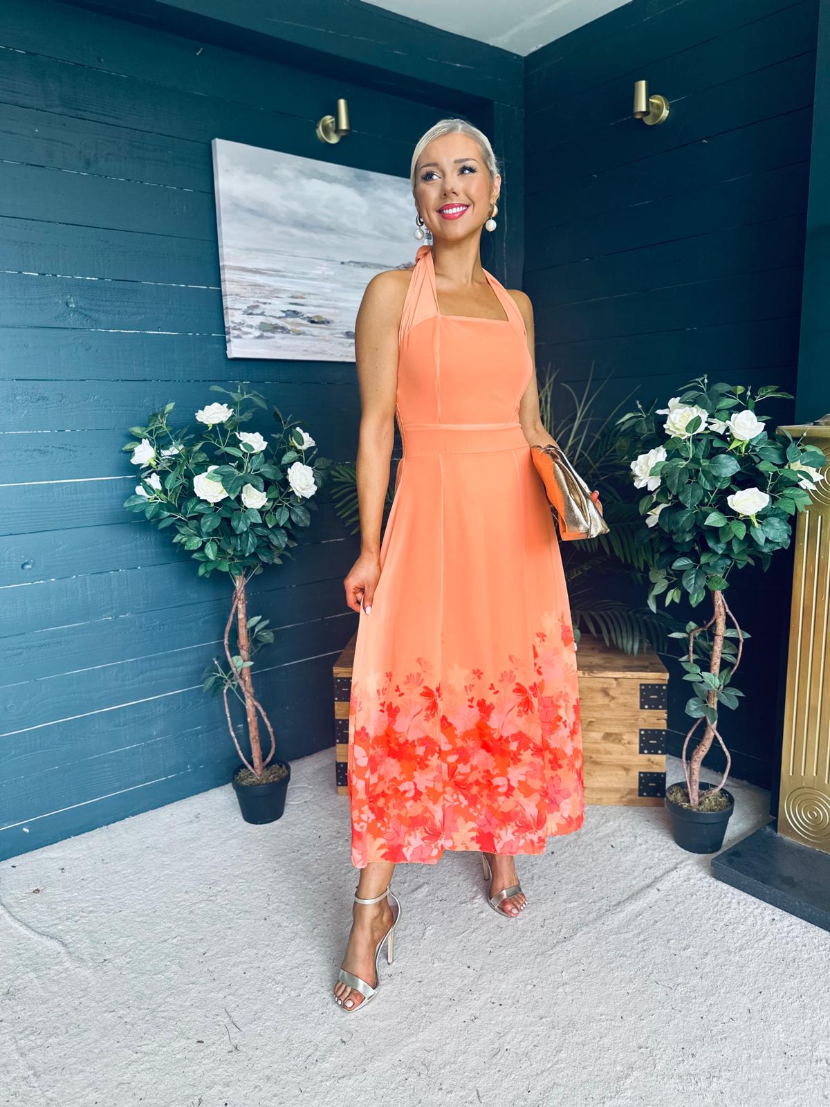 Clodagh Halterneck Midi Dress Floral Peach