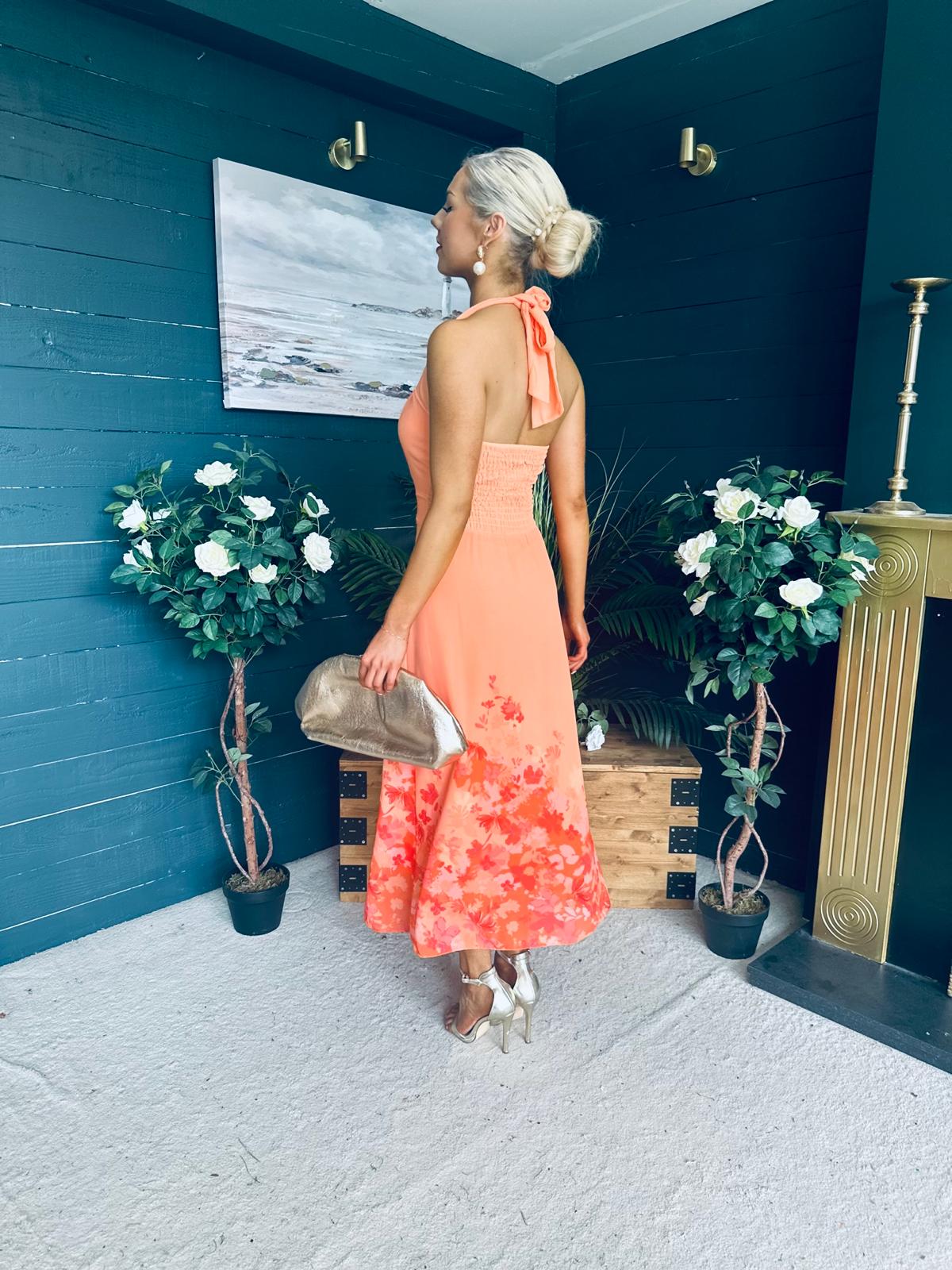 Clodagh Halterneck Midi Dress Floral Peach
