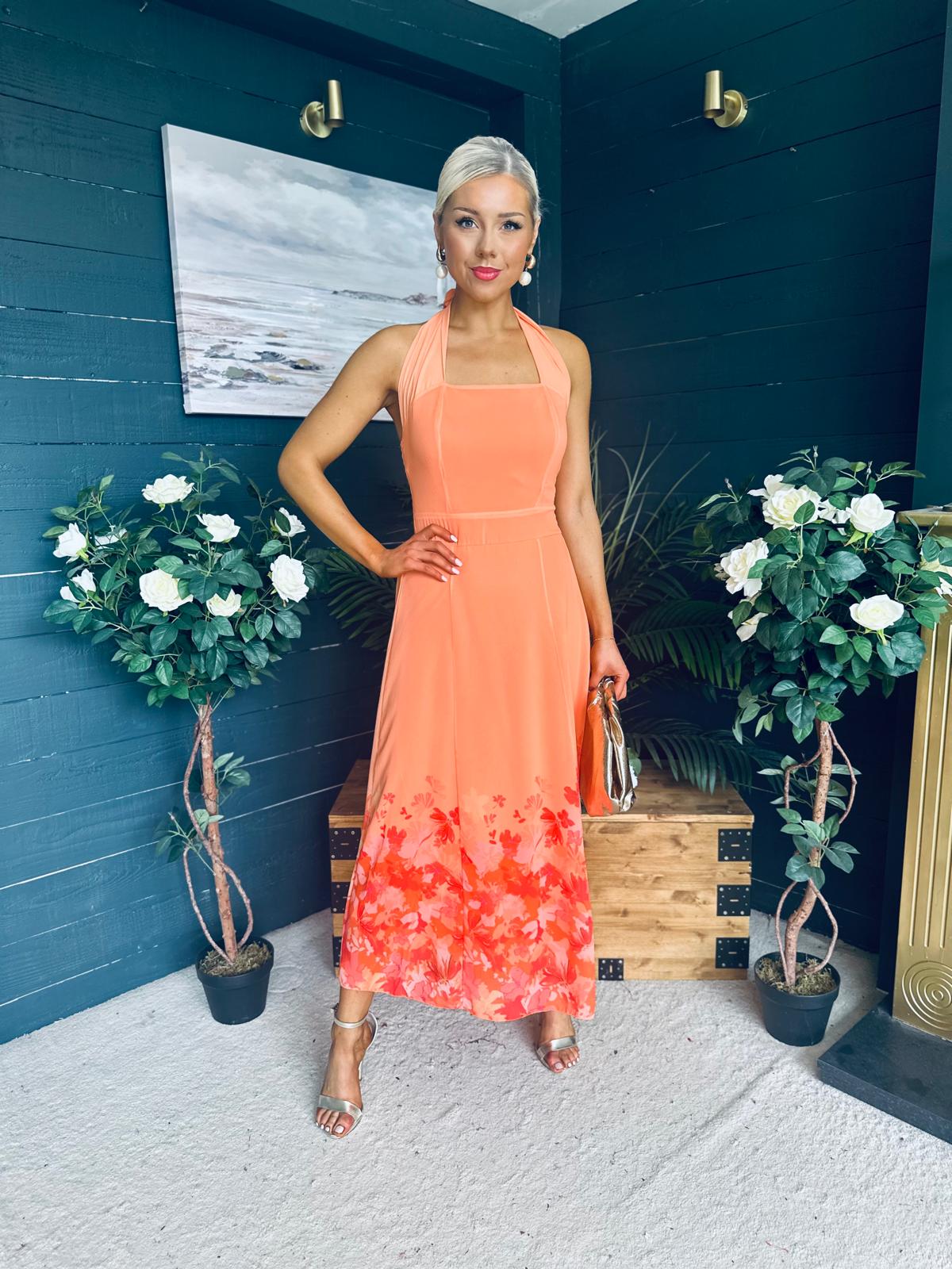 Clodagh Halterneck Midi Dress Floral Peach