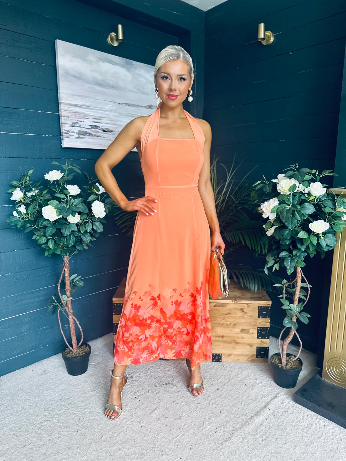 Clodagh Halterneck Midi Dress Floral Peach
