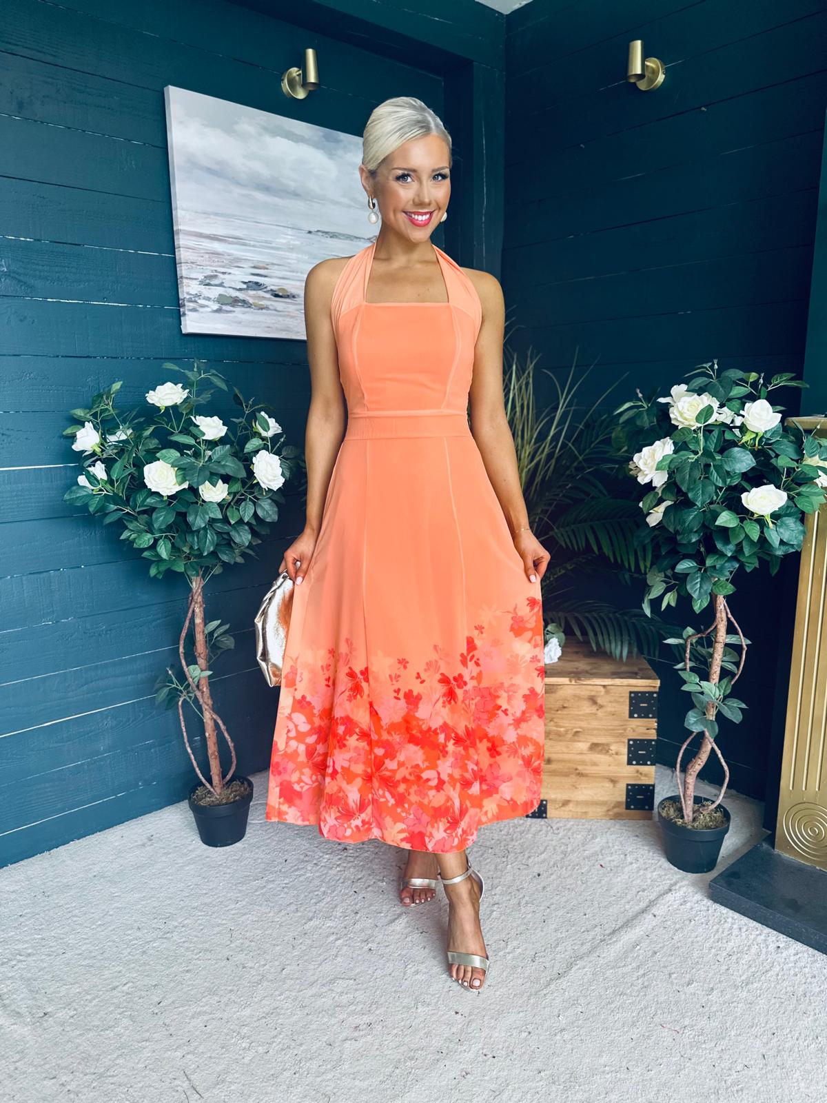 Clodagh Halterneck Midi Dress Floral Peach