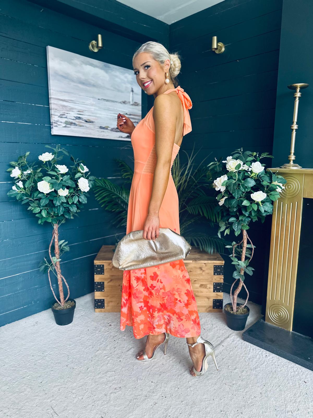 Clodagh Halterneck Midi Dress Floral Peach