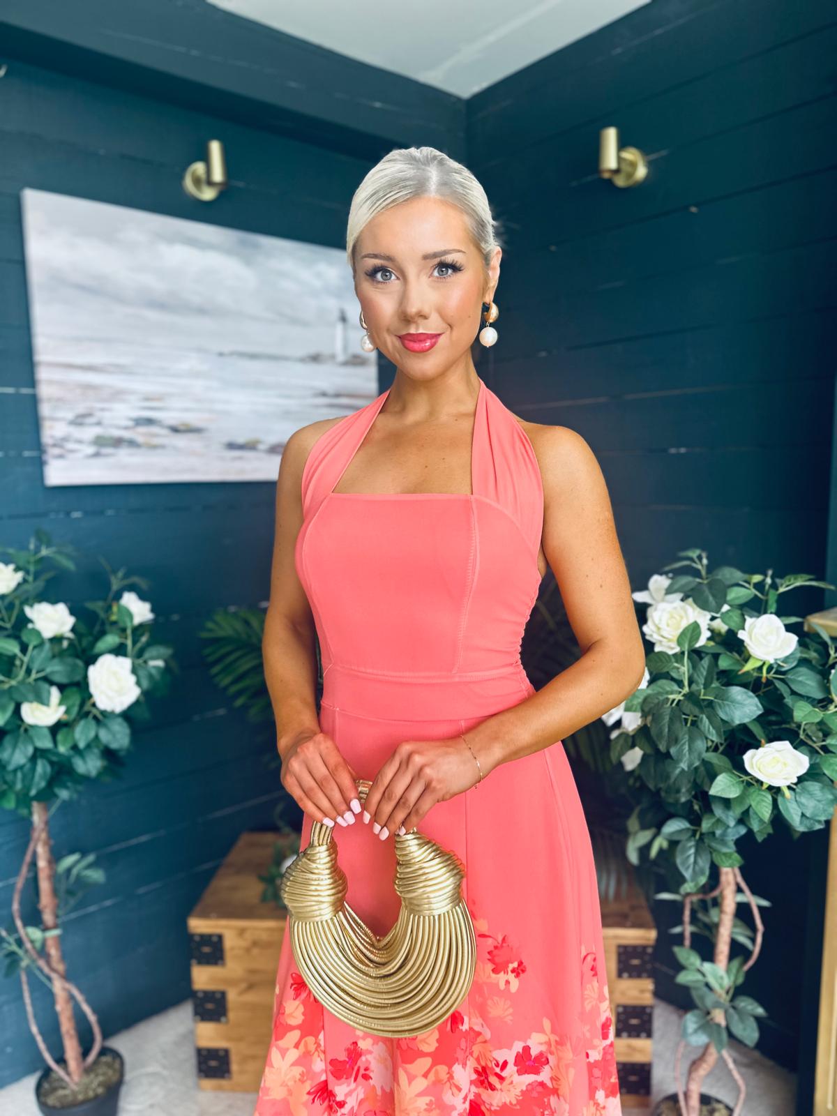 Clodagh Halterneck Midi Dress Floral Coral
