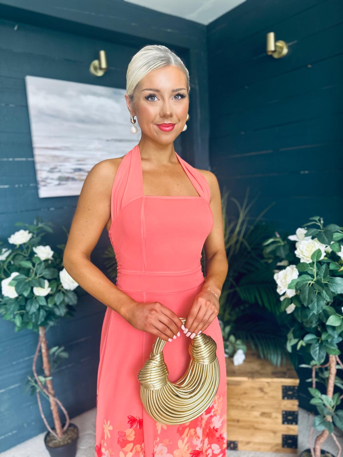 Clodagh Halterneck Midi Dress Floral Coral
