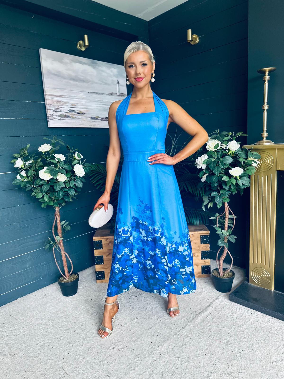 Clodagh Halterneck Midi Dress Floral Blue