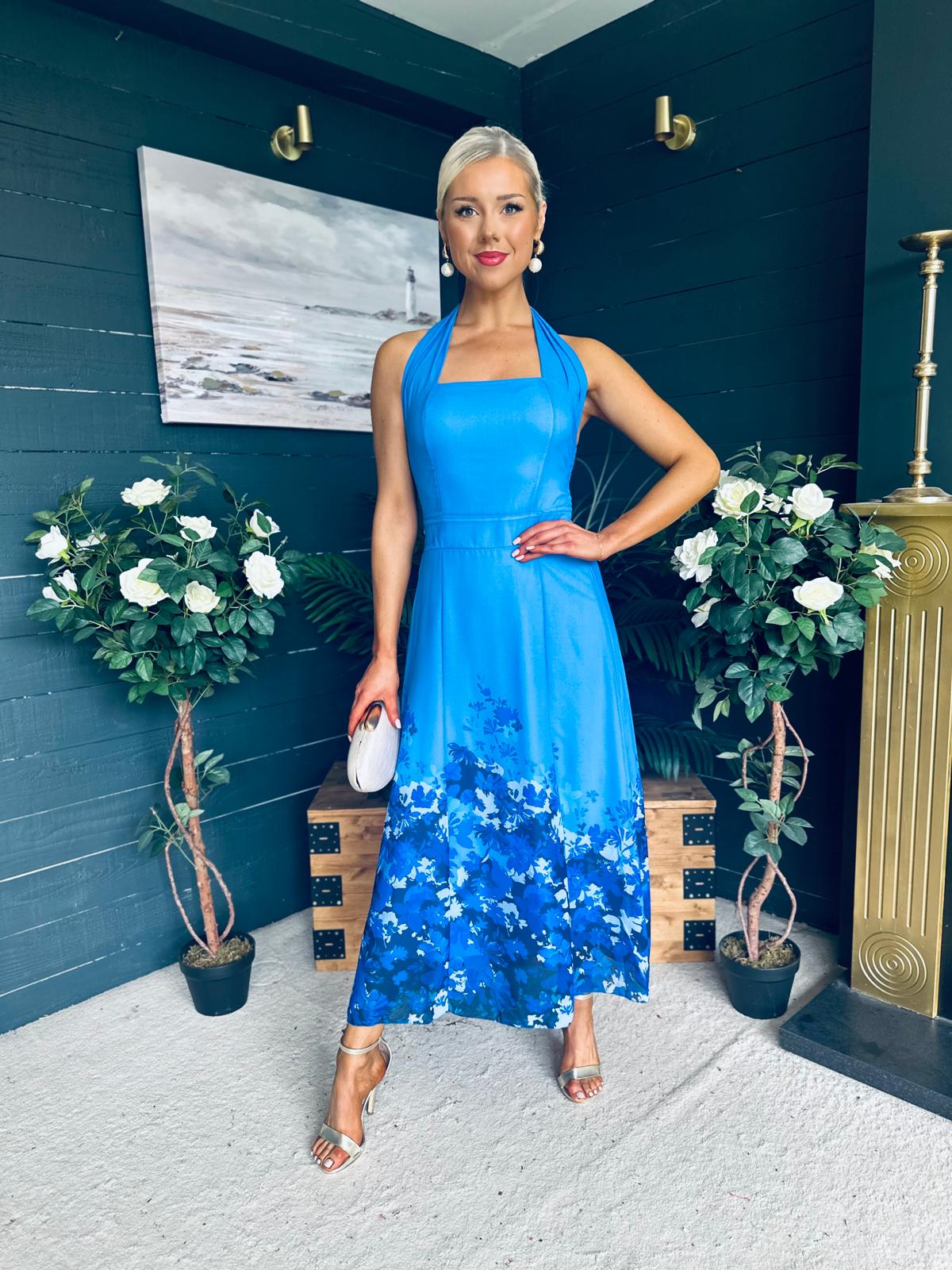 Clodagh Halterneck Midi Dress Floral Blue