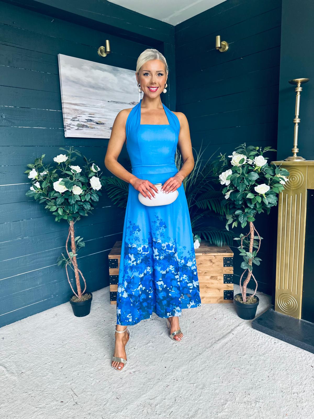 Clodagh Halterneck Midi Dress Floral Blue