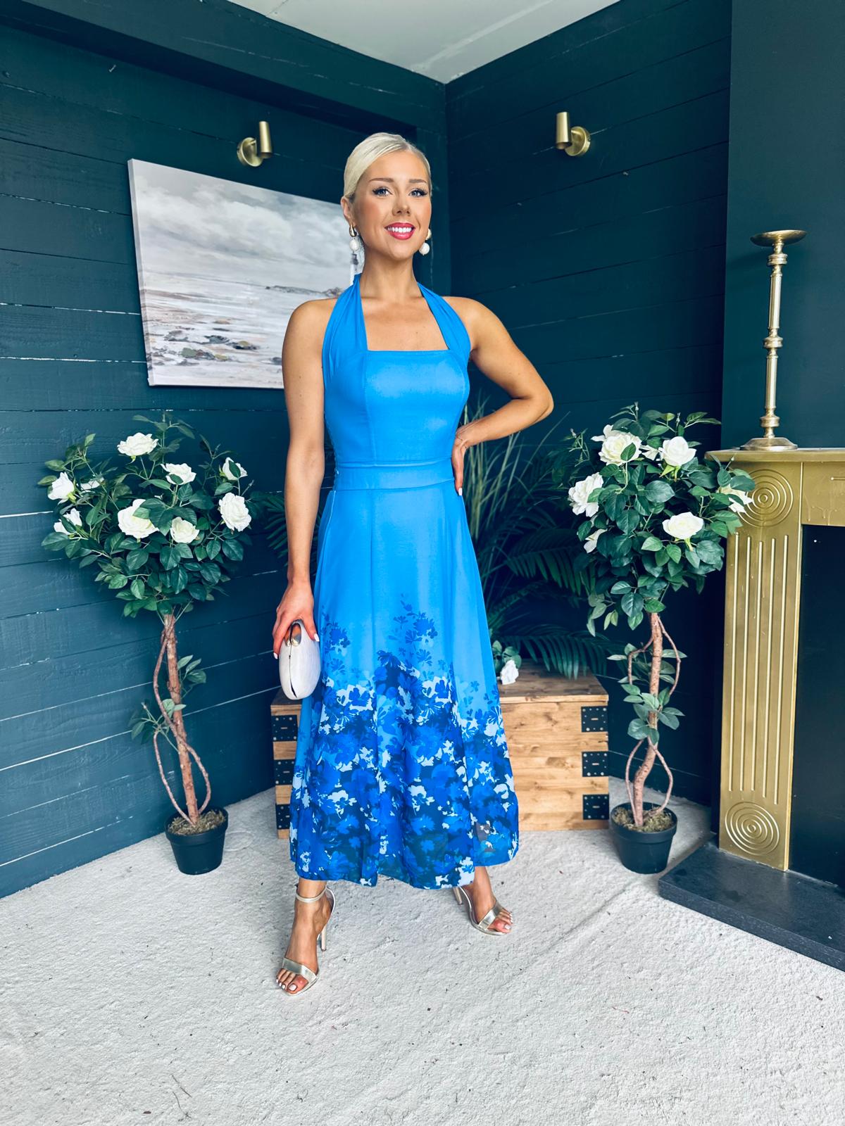 Clodagh Halterneck Midi Dress Floral Blue