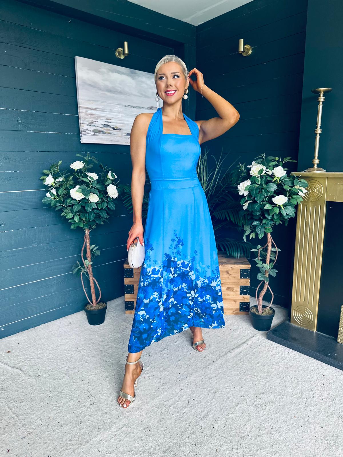 Clodagh Halterneck Midi Dress Floral Blue