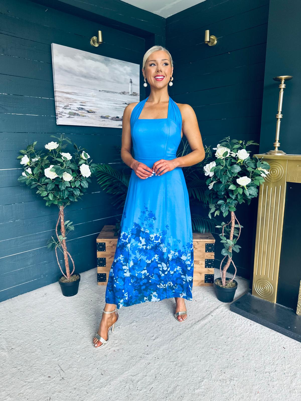 Clodagh Halterneck Midi Dress Floral Blue