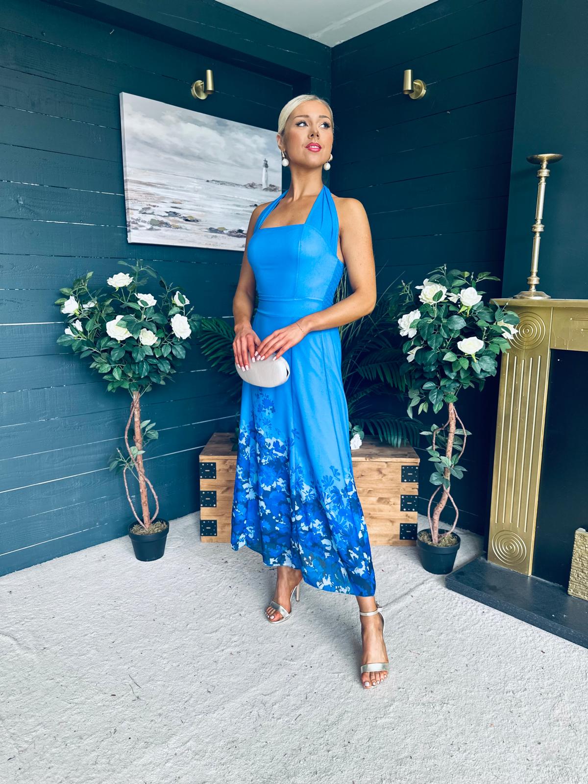 Clodagh Halterneck Midi Dress Floral Blue