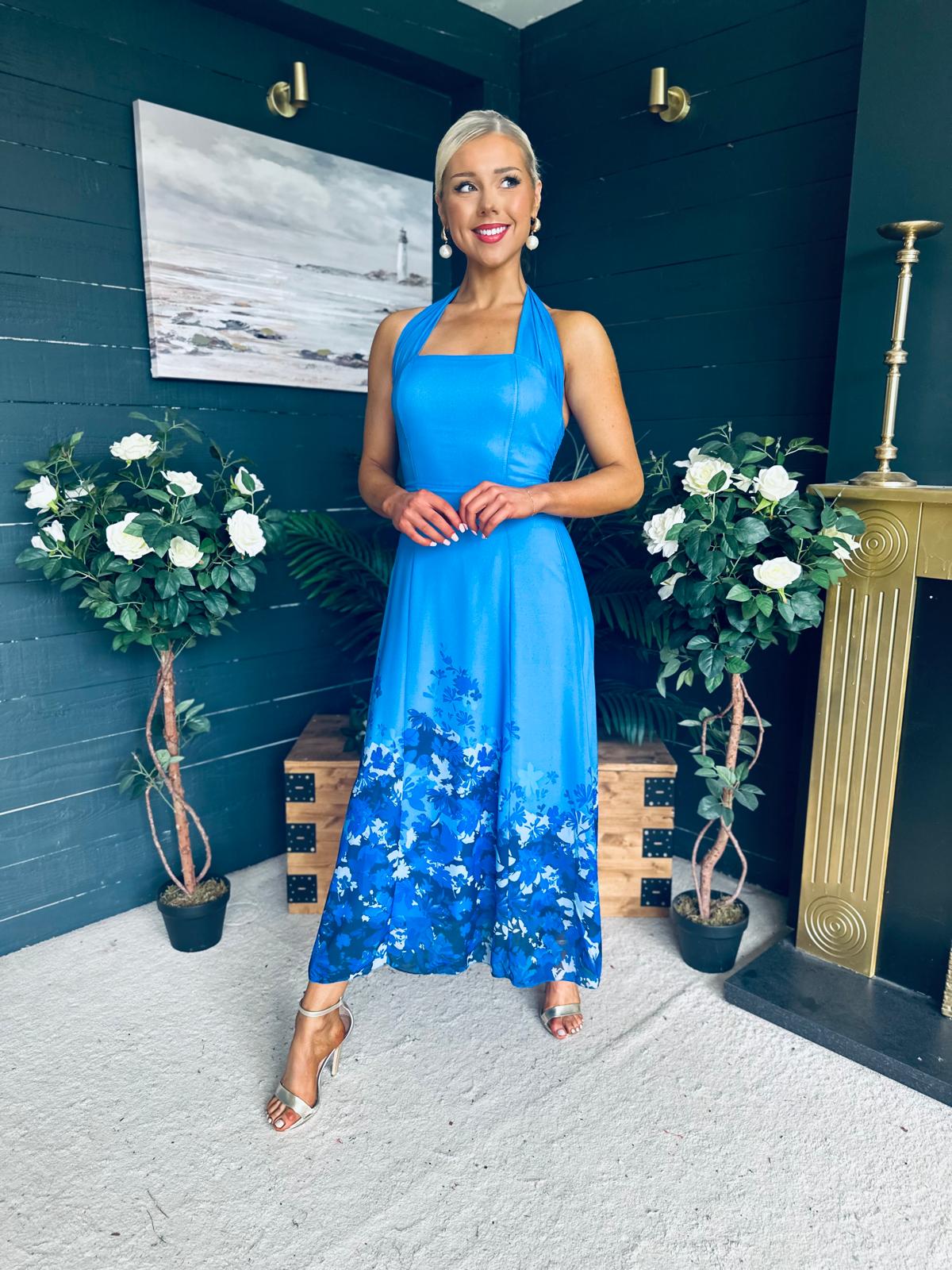Clodagh Halterneck Midi Dress Floral Blue