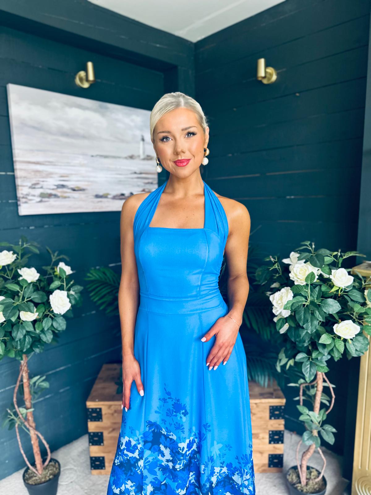 Clodagh Halterneck Midi Dress Floral Blue