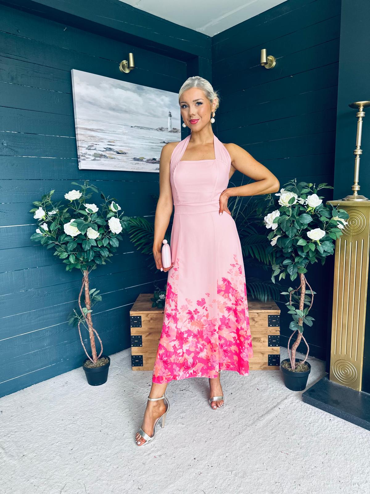 Clodagh Halterneck Midi Dress Floral Pink