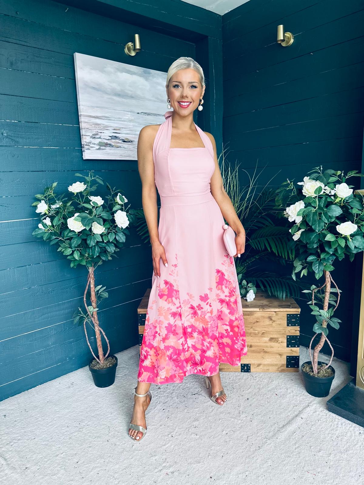Clodagh Halterneck Midi Dress Floral Pink