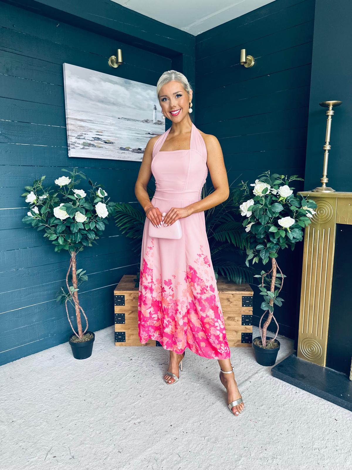 Clodagh Halterneck Midi Dress Floral Pink