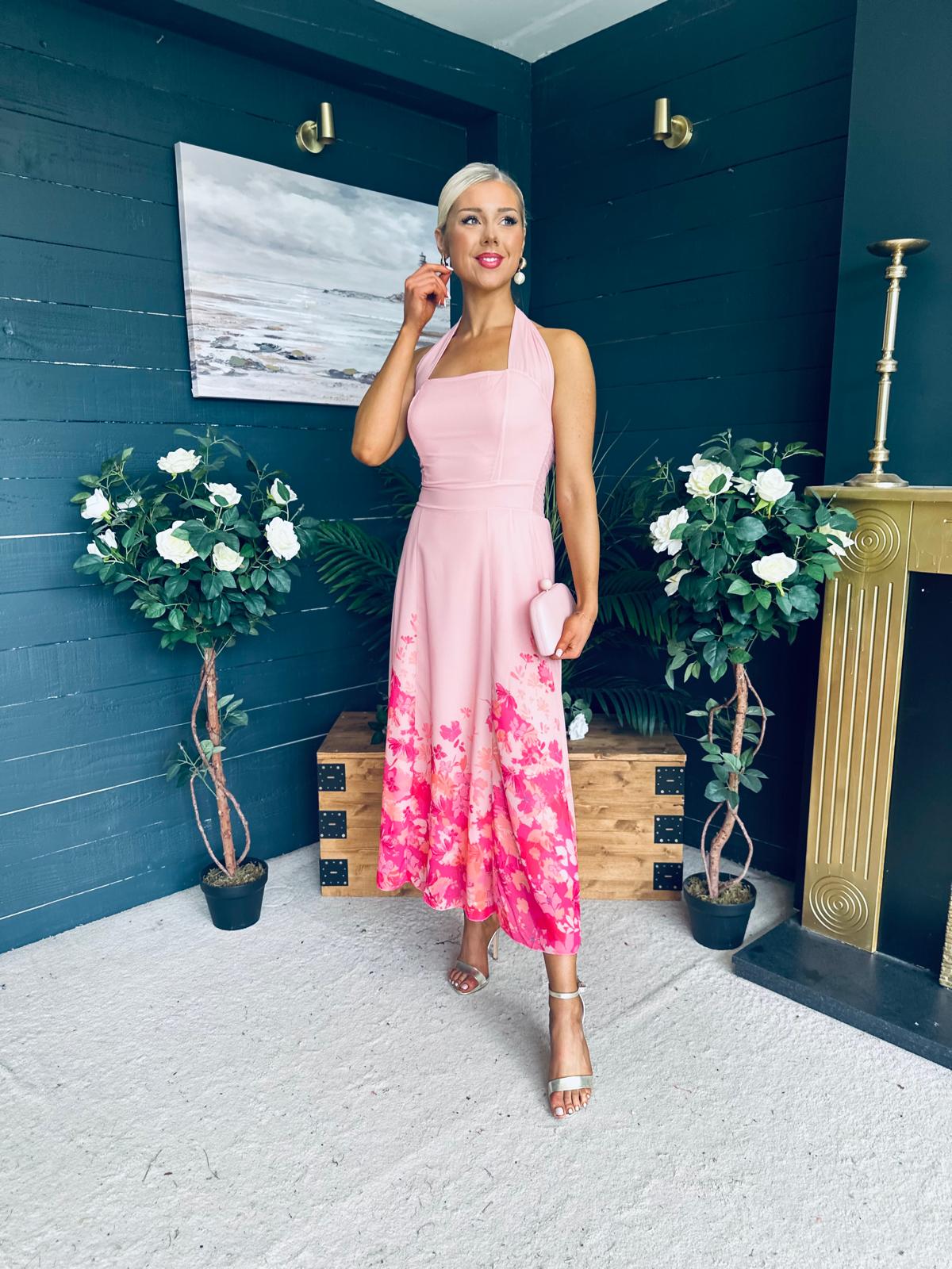 Clodagh Halterneck Midi Dress Floral Pink
