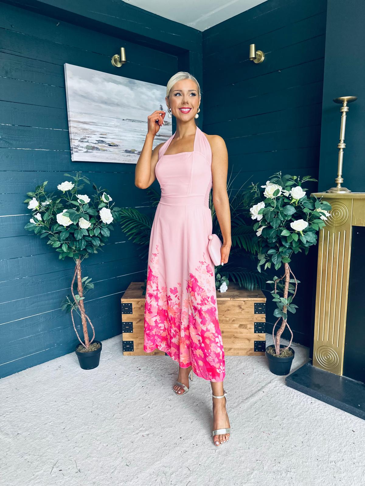Clodagh Halterneck Midi Dress Floral Pink