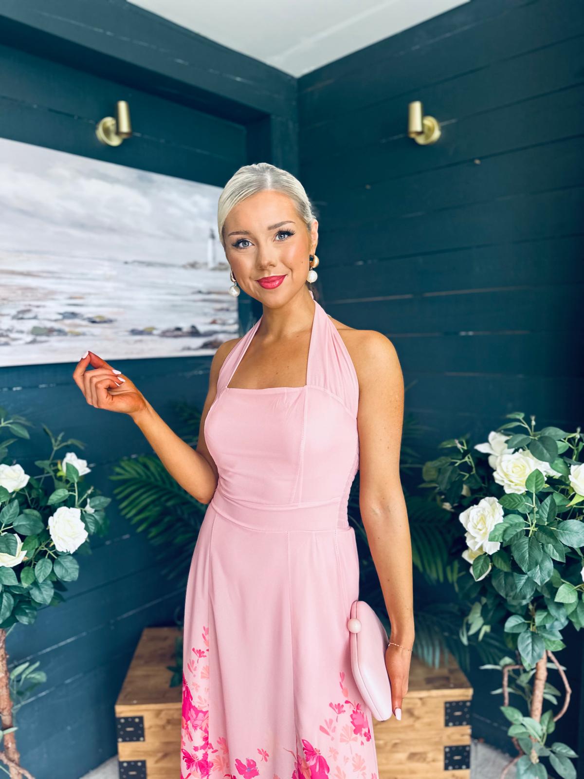 Clodagh Halterneck Midi Dress Floral Pink
