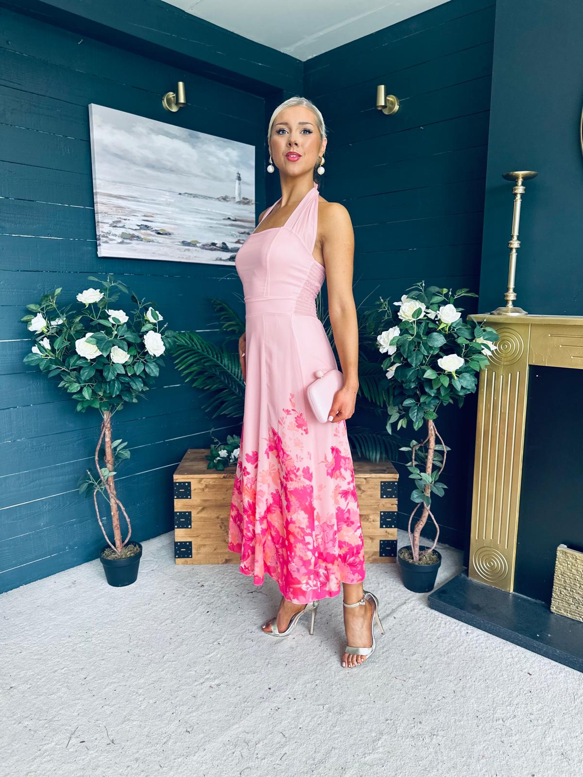 Clodagh Halterneck Midi Dress Floral Pink