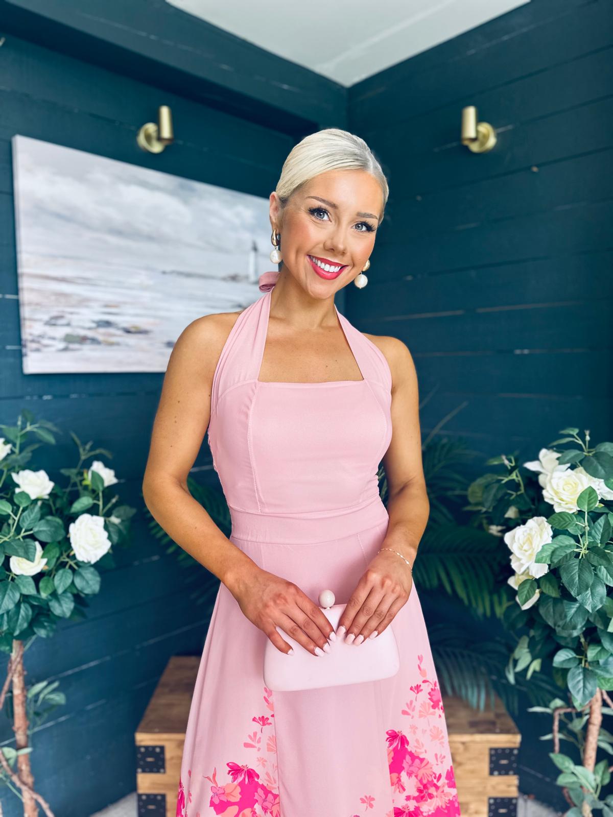 Clodagh Halterneck Midi Dress Floral Pink