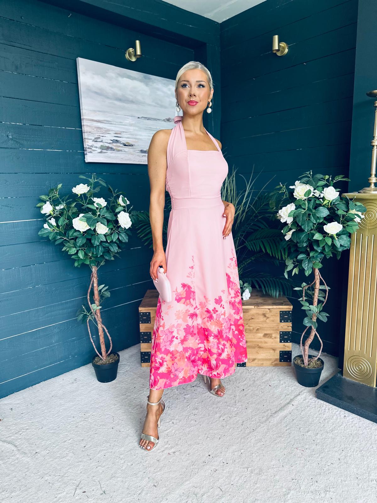 Clodagh Halterneck Midi Dress Floral Pink