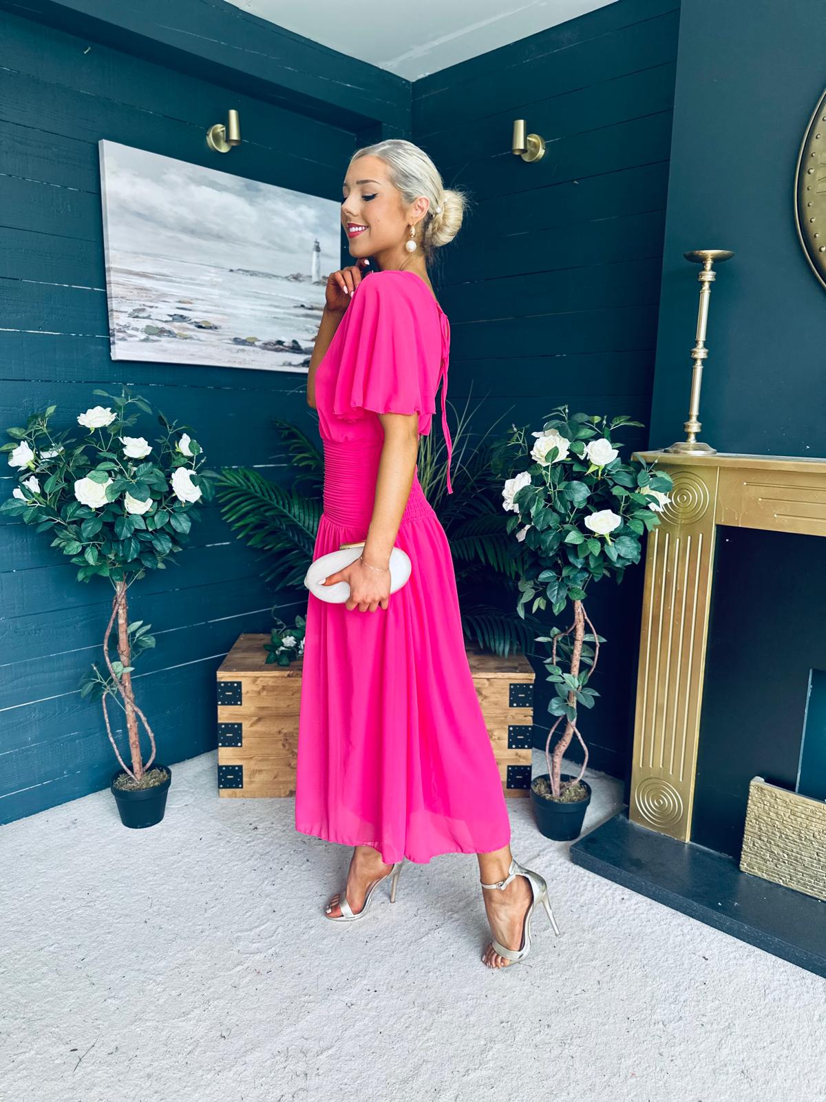 Molly Drop Waist Midi Dress Fuchsia