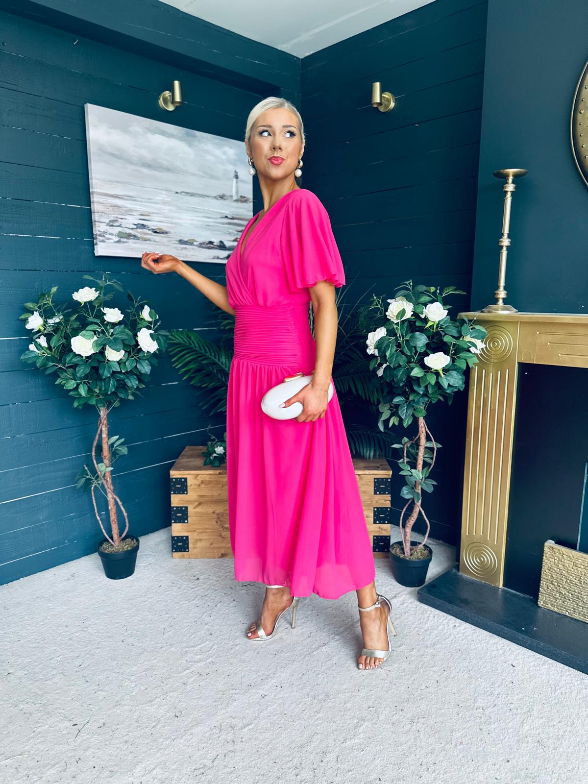 Molly Drop Waist Midi Dress Fuchsia