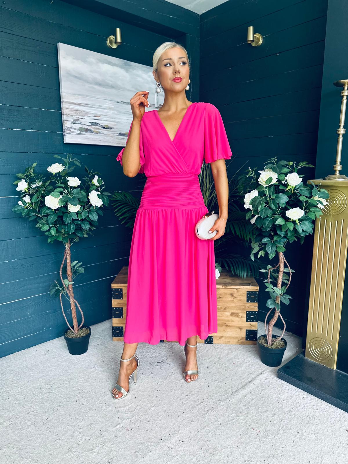 Molly Drop Waist Midi Dress Fuchsia