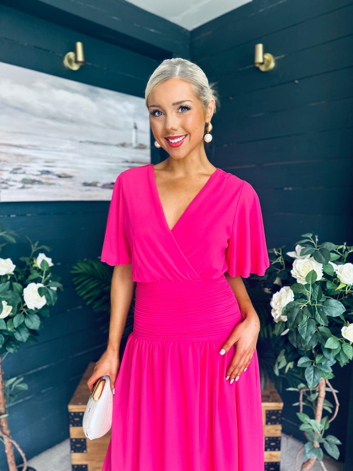 Molly Drop Waist Midi Dress Fuchsia